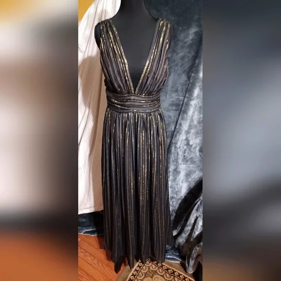 NWT Banana Republic Ella Maxi Dress Size 6 Petite In Black and Gold